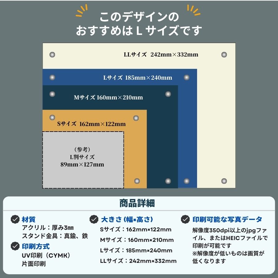 スタンドタイプ　壁掛けタイプアクリル 透明感のある高品質アクリルに、記念日やお名前を印刷可能。